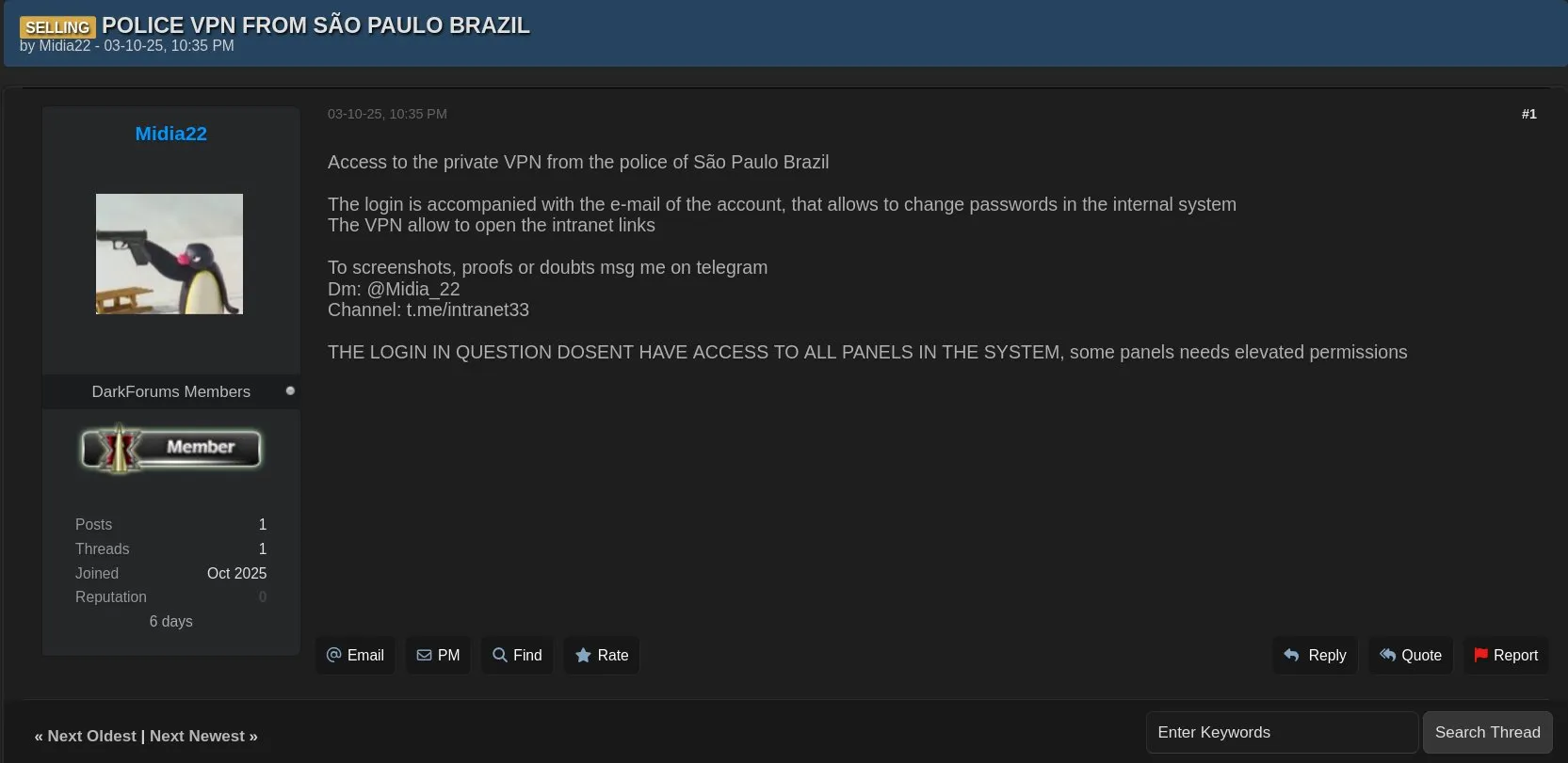 Midia22 selling another VPN access on BF